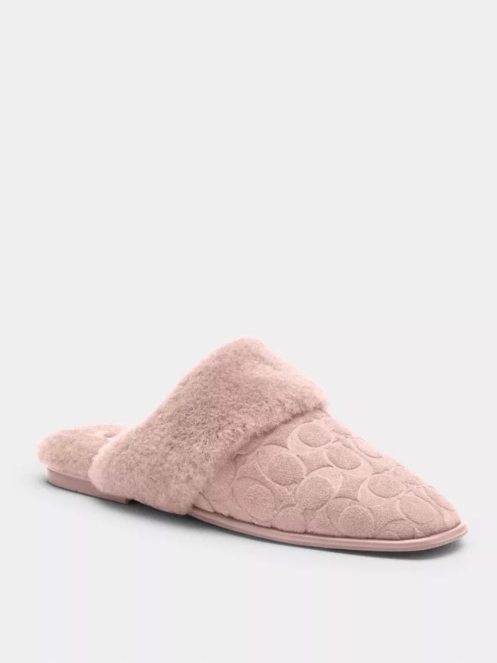 Coach Quilted Shearling Slide Mule in Blush Pink